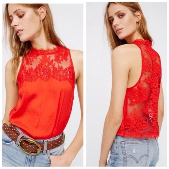 Free People Tied To You Lace lightweight Top Size Medium - Picture 1 of 9